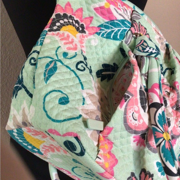 Vera Bradley Iconic Glenna Satchel In Green Mint Flowers Handbag - Picture 4 of 8